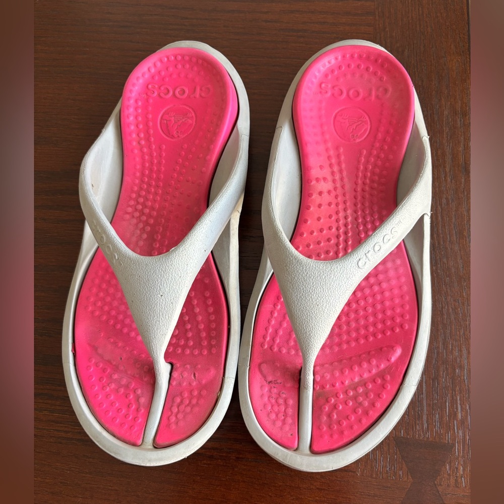 Crocs Pink and Gray Flip Flops